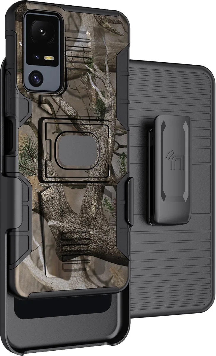 Nakedcellphone Nakedcellphone Rugged Case Stand &amp; Belt Clip Jitterbug Smart 4 TCL 40XL Bush Camo — product photo