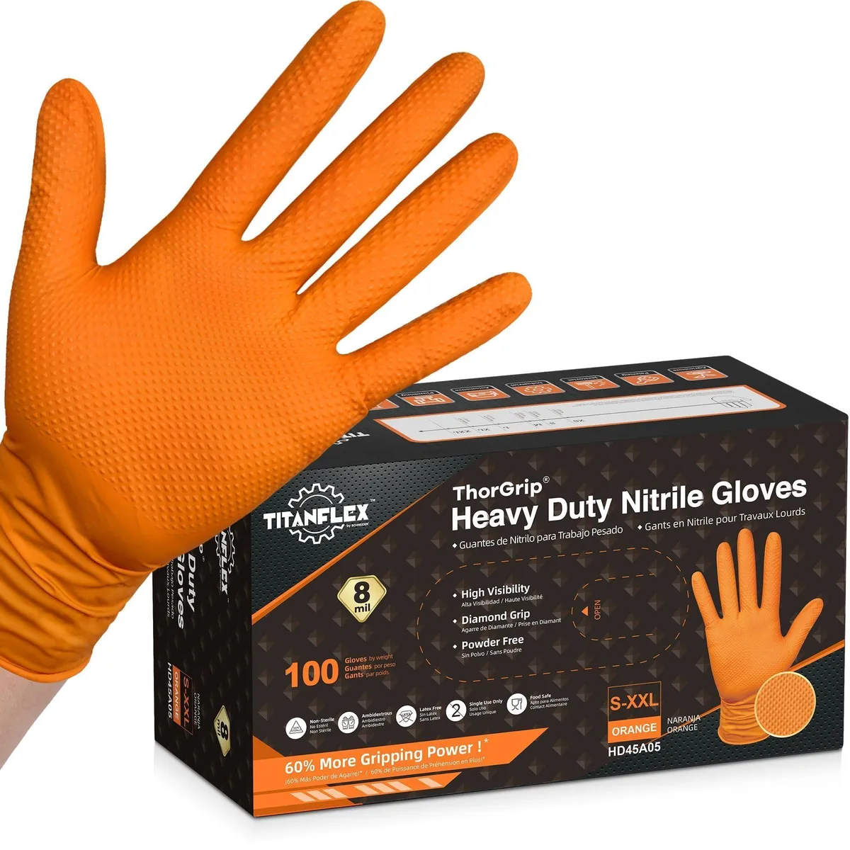  Vibe HD45A02 8-mil Orange Nitrile Gloves 100-ct — product photo