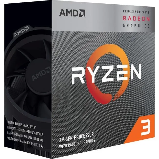 Square green processor package with gold pins and silver heat spreader, AMD Ryzen branding visible