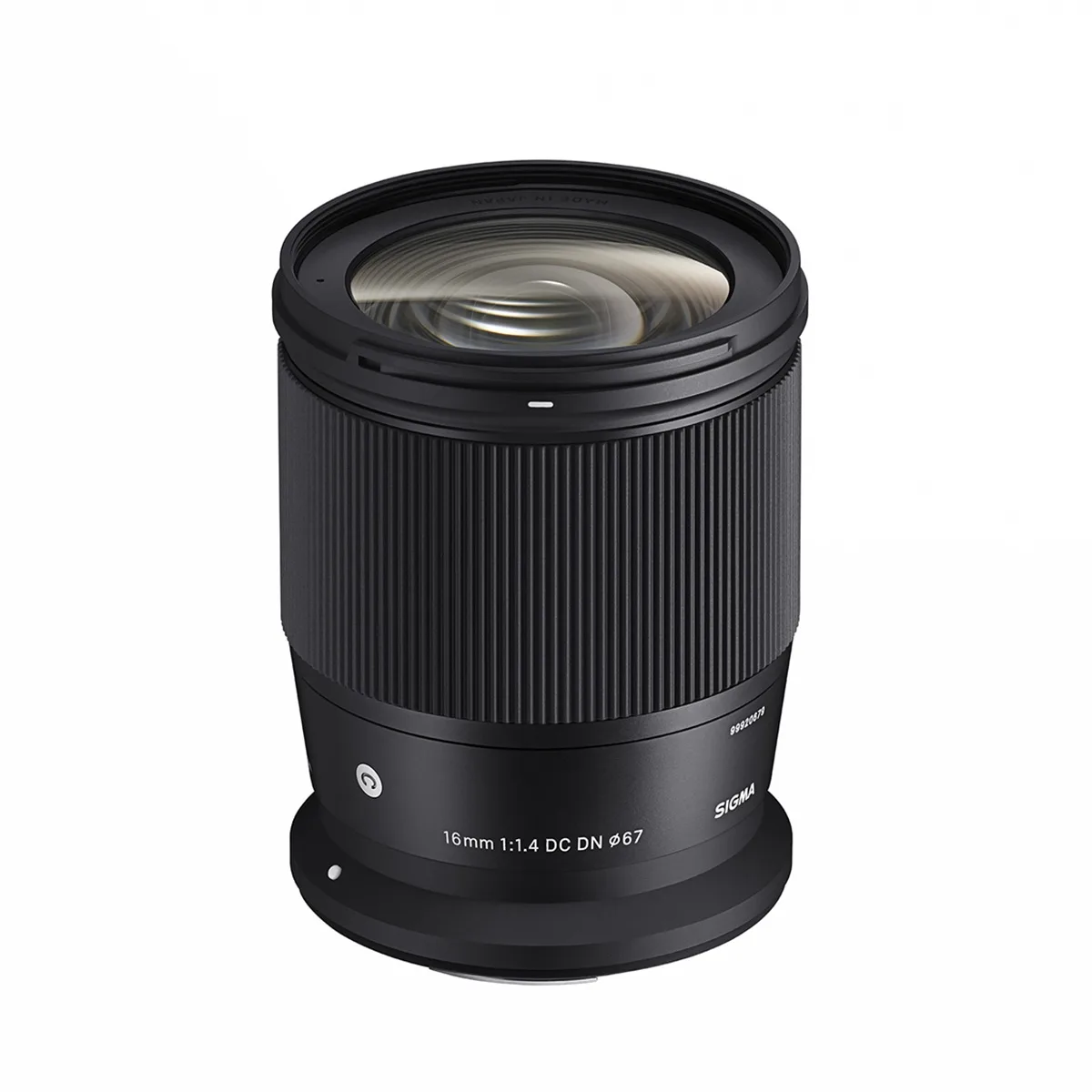 Black cylindrical lens barrel with silver mount ring and focus ring