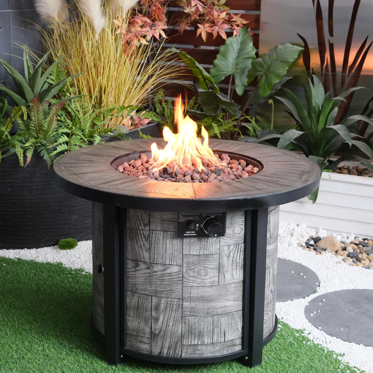 tuphen tuphen Stonecrest 50000 BTU Concrete Propane Fire Table Acacia Wood outdoor heater — product photo