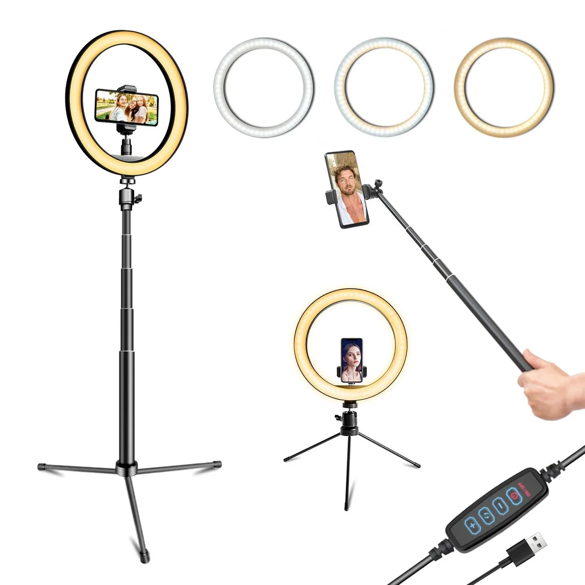  Neewer D&amp;F-10 10" Ring Light Kit 120 LED 3 Color 10 Brightness 25cm Stand 1.5m Stick — product photo