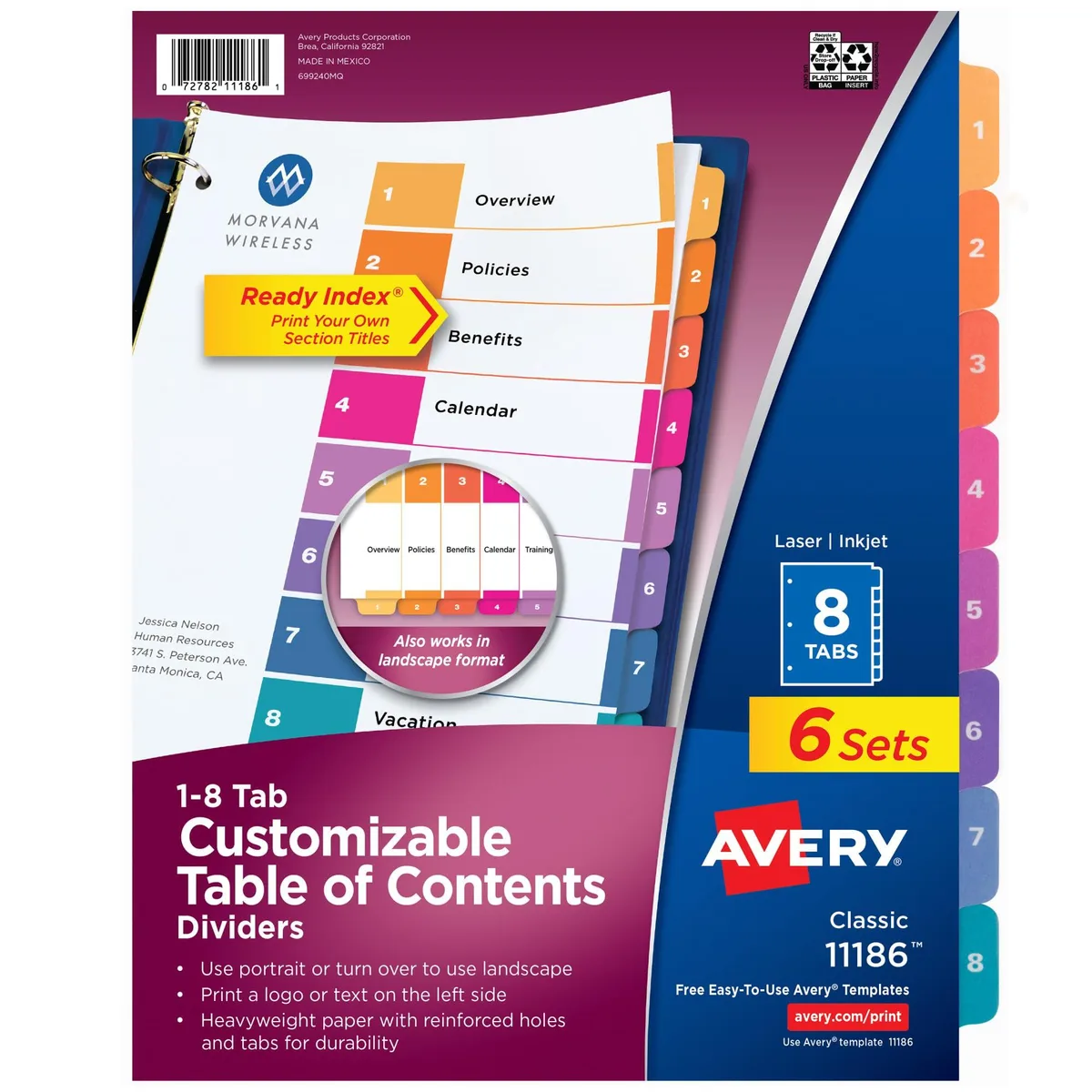  Avery 11186 Ready Index Table of Contents Dividers, 6 sets of 8 — product photo