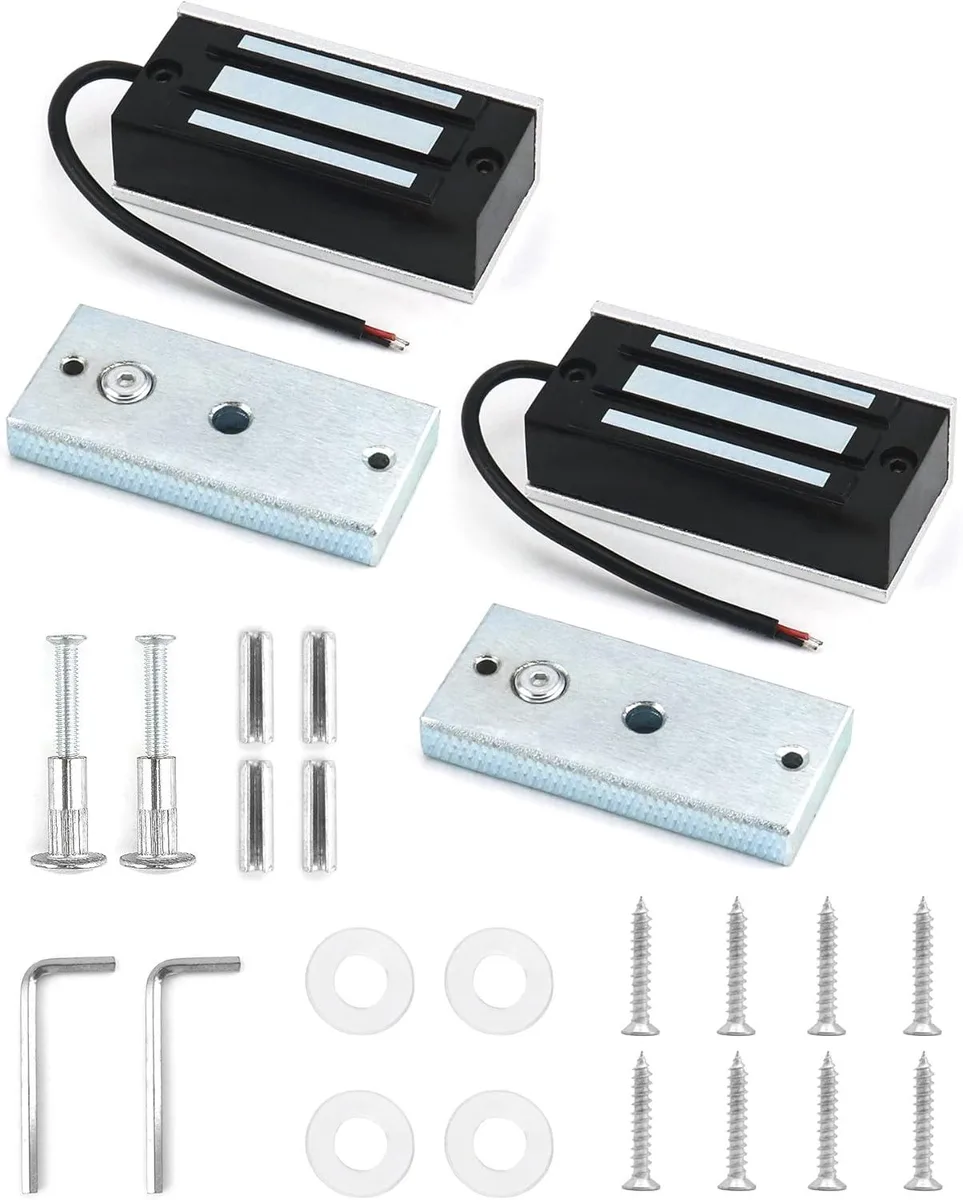 Two rectangular silver magnetic locks with armature plates