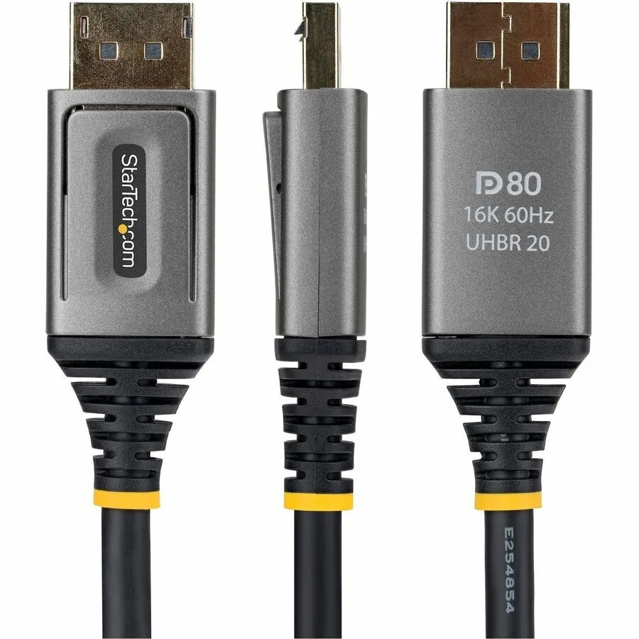 Black DisplayPort cable with male connectors at both ends, five feet long
