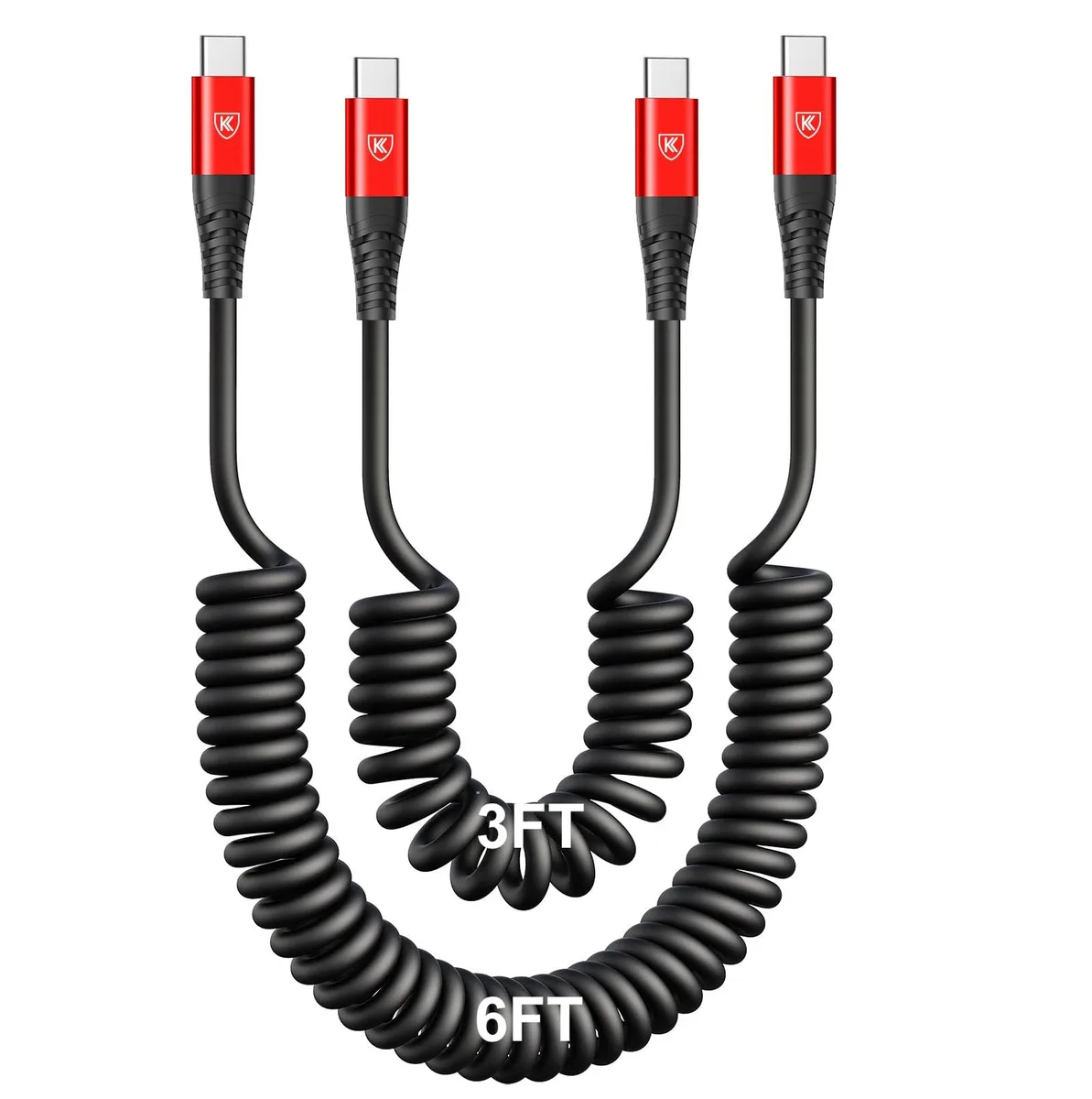 KEHIPI KEHIPI Coiled USB C to USB C Cable 2-Pack 3FT 6FT Red — product photo