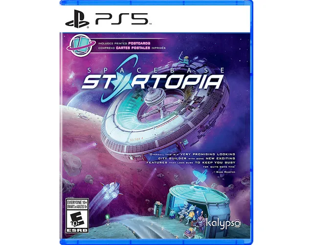 Blue PS5 game case with Spacebase Startopia cover art