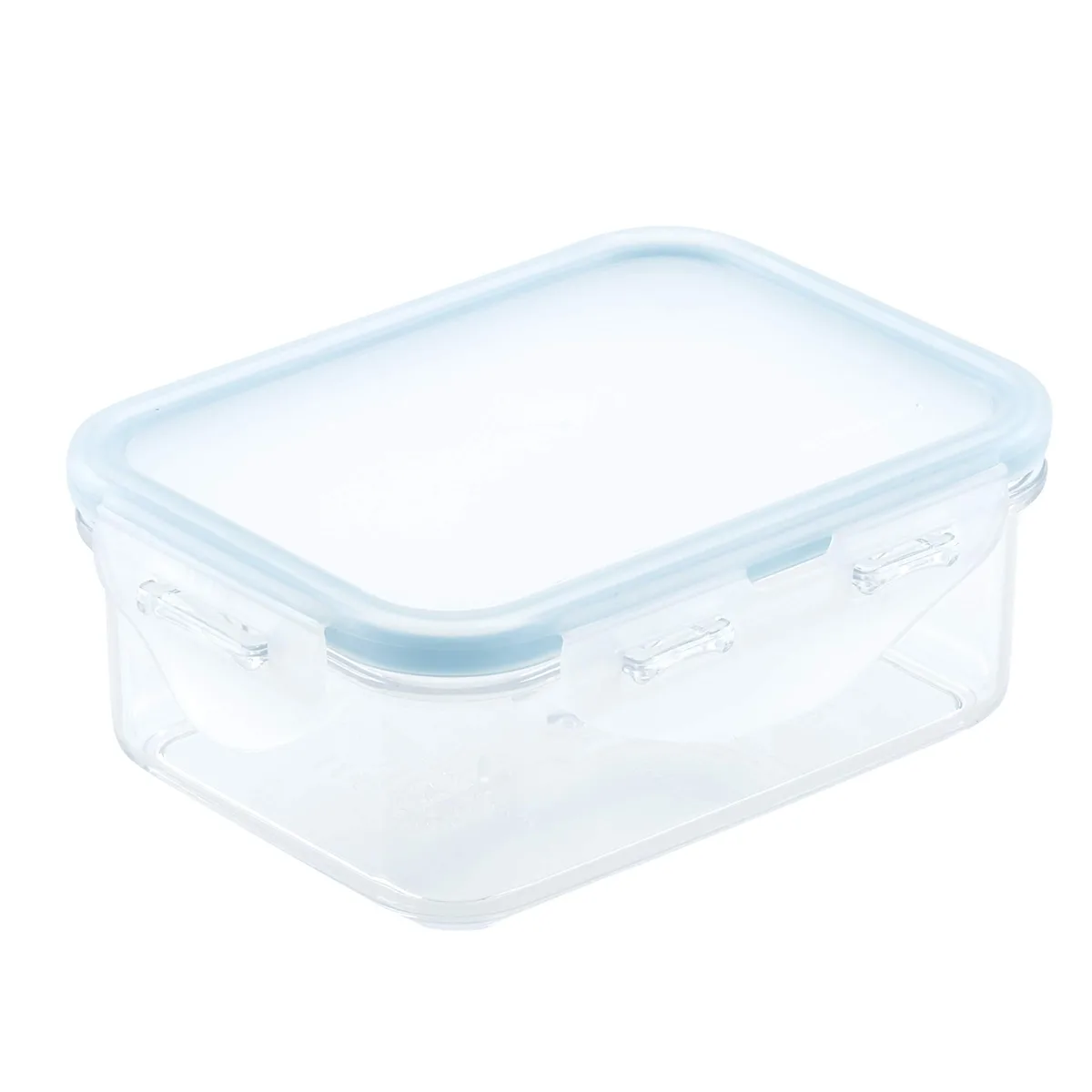Clear rectangular 12 ounce food container with red locking lid