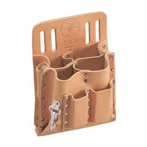 Black leather tool pouch with eight pockets and knife snap closure