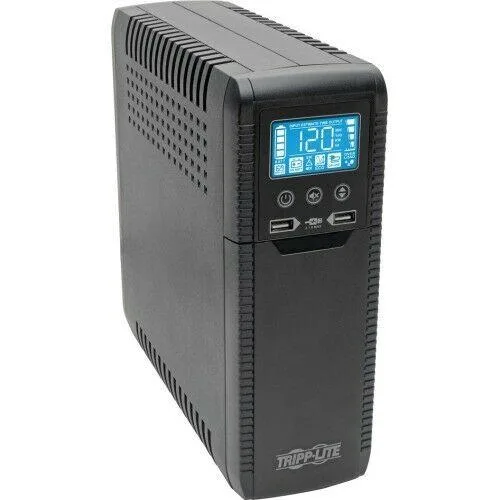 Rectangular black tower UPS with LCD screen and front vents