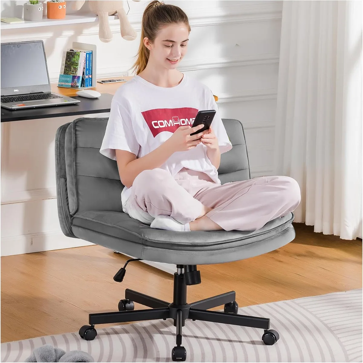 GTPLAYER GTPLAYER Cross-Legged Gaming Chair 25.59"W Armless Gray Velvet — product photo