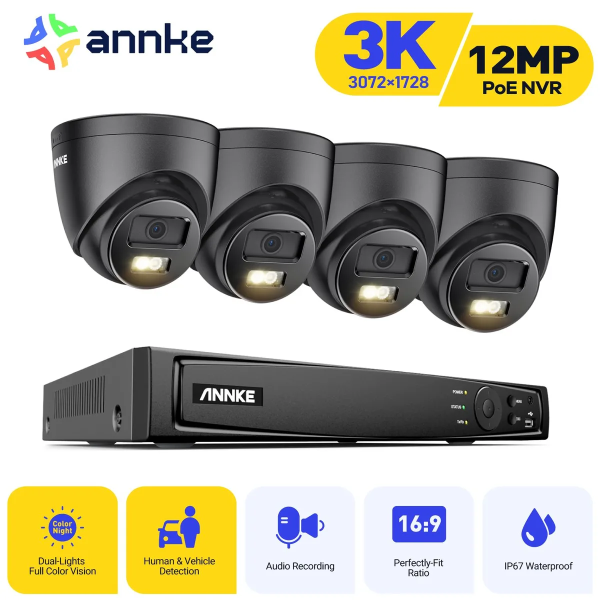 Annke Annke H.265+ 8CH PoE Security System 12MP NVR 4 x 3K Cameras 0TB Drive — product photo