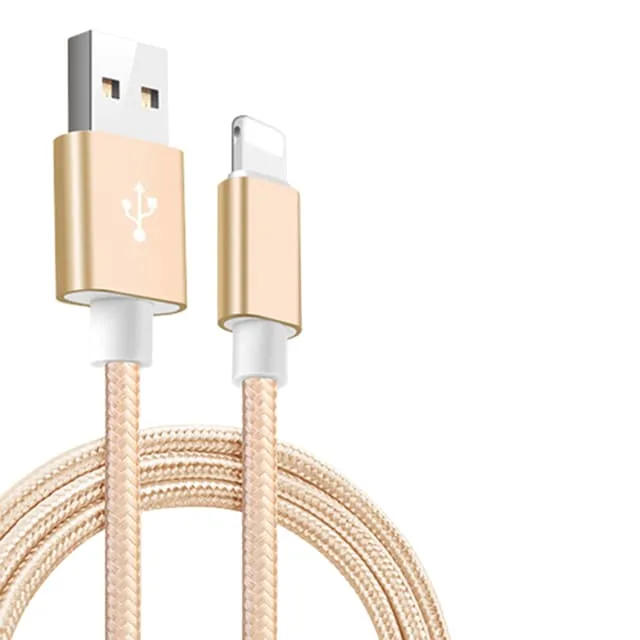 Gold 10ft Lightning cable with nylon braid and reinforced connectors