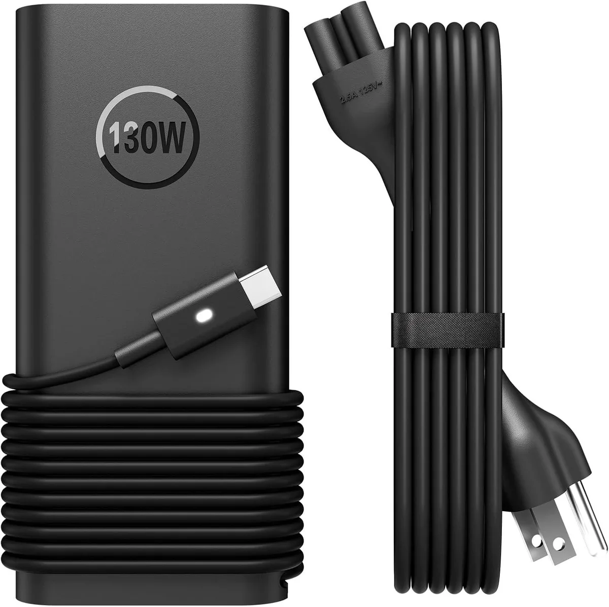Black rectangular USB-C power adapter with detachable ten-foot power cord
