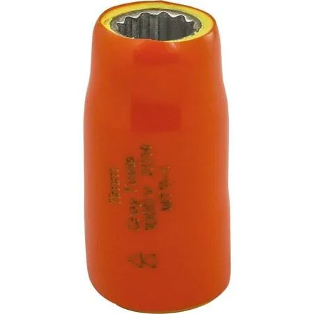 Orange insulated 11 mm 12-point 3/8 inch drive socket with yellow safety layer