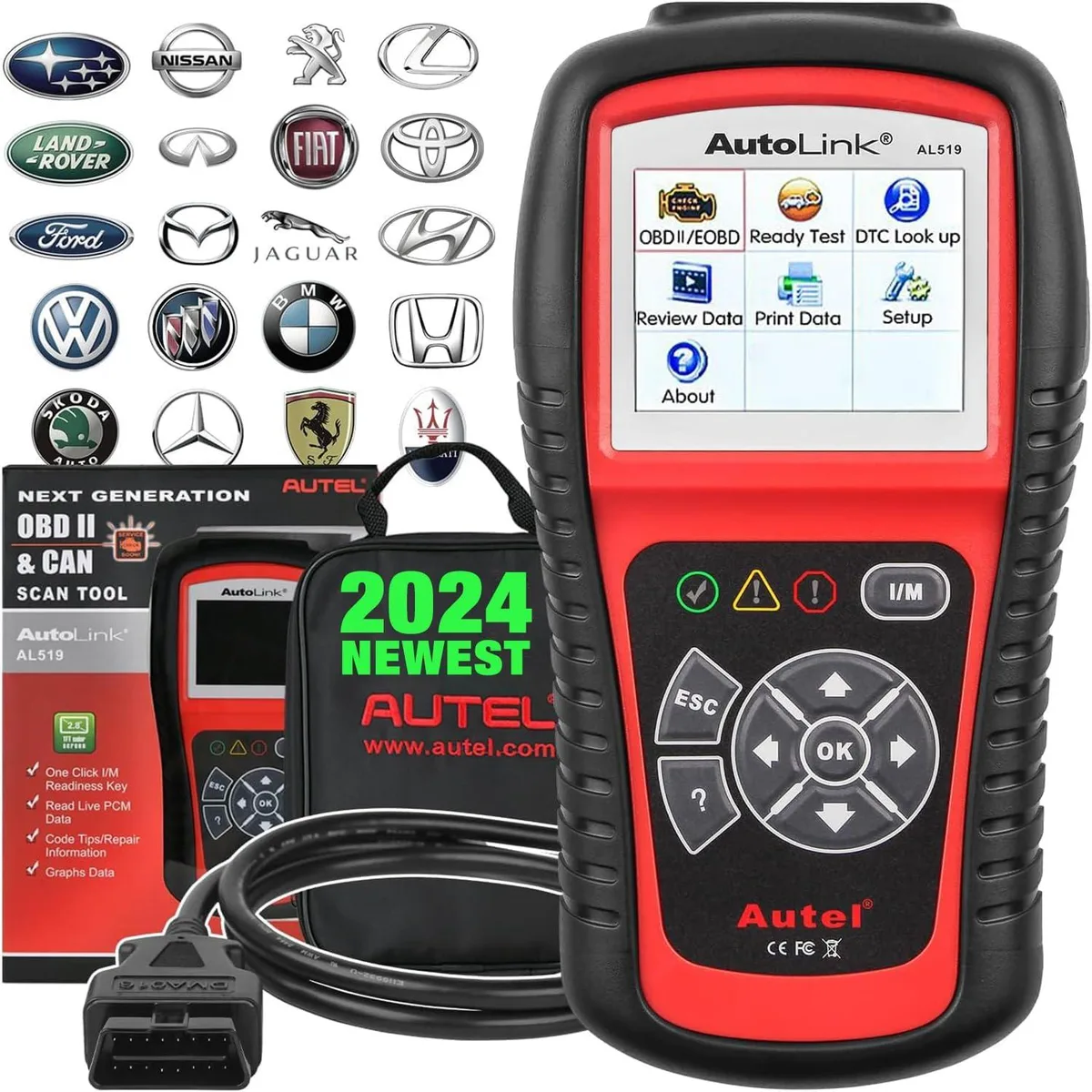 Handheld OBDII scanner with colour screen and cable