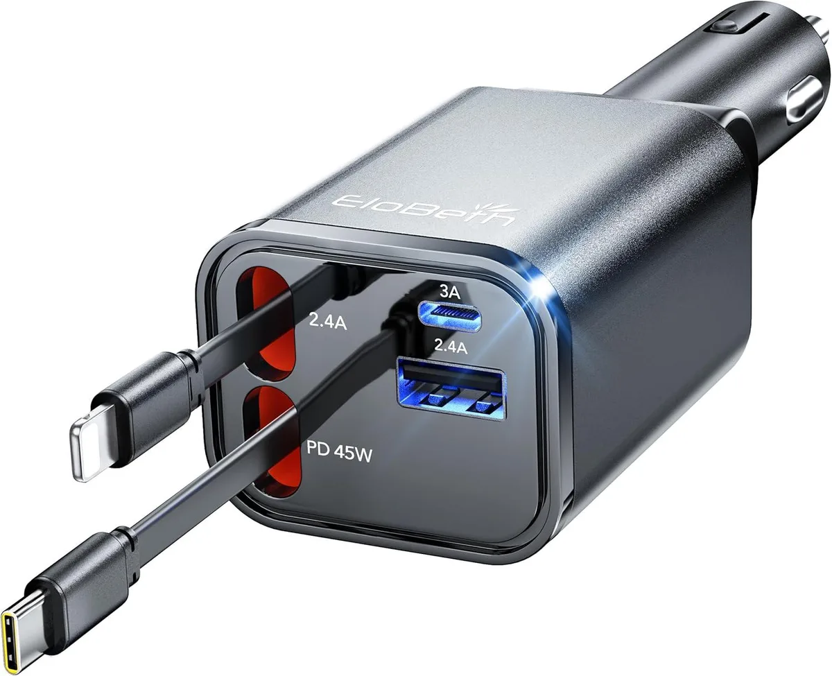 Hamzan Hamzan 84W Retractable Car Charger 80cm PD 45W USB-C USB-A — product photo