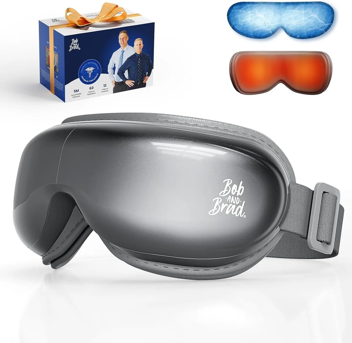 Gray eye massager mask with detachable cooling gel pad