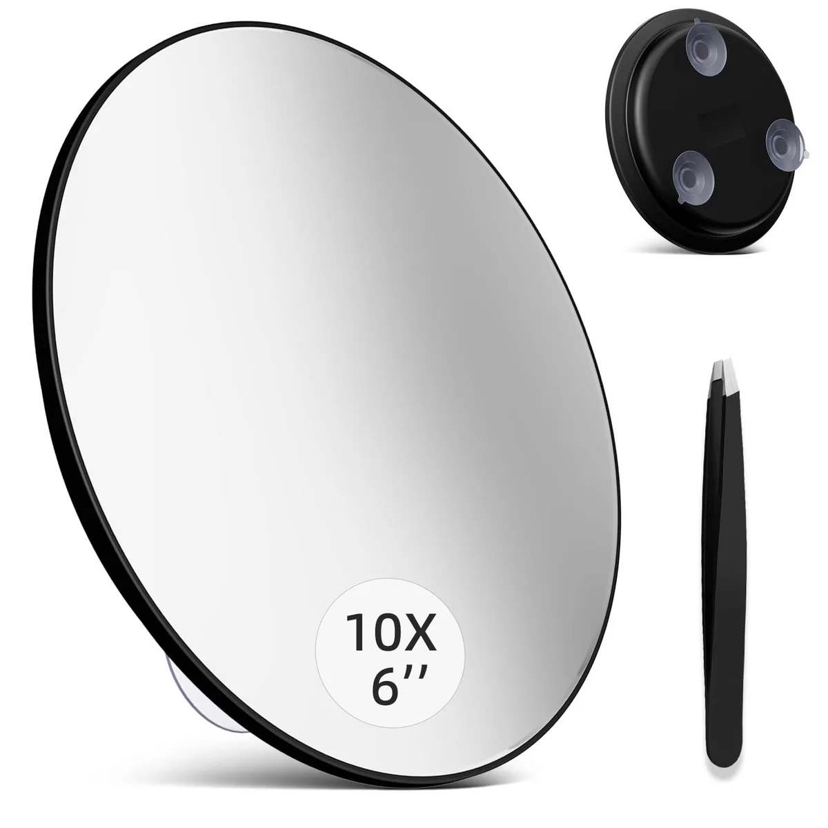10x Magnifying Mirror 6" Round Black Framed Wall Mount — product photo