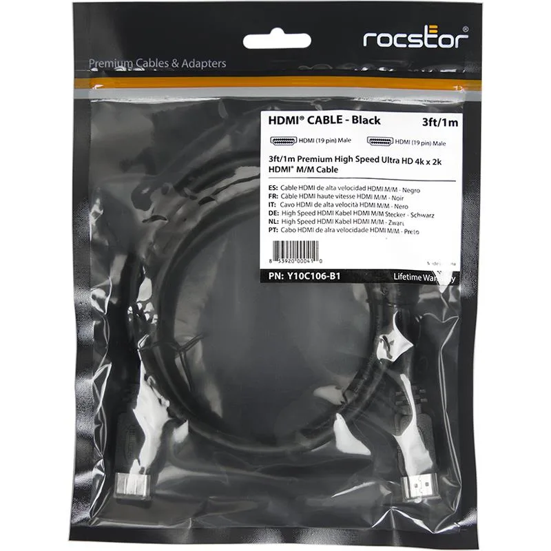 Rocstorage, Inc Rocstorage, Inc 1M HDMI to HDMI M/M with Ethernet 10.2 Gbps 340 MHz 1080p 4K — product photo