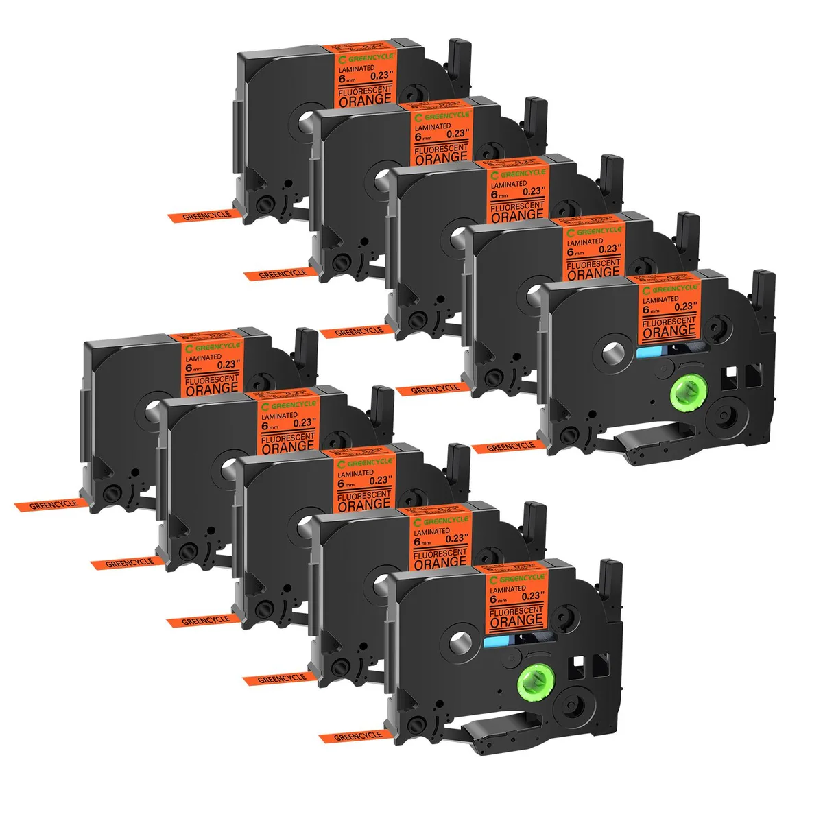 GREENCYCLE GREENCYCLE TZe-B11 6mm Black on Fluorescent Orange label 10 pack — product photo