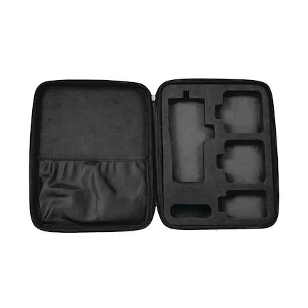 Black polyester carrying case with dual zipper pulls and custom foam compartments for testers