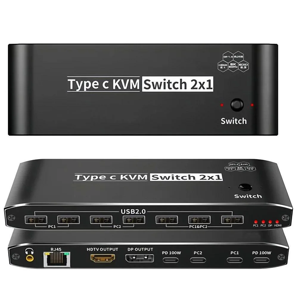 Jansicotek Jansicotek OZK8 8K USB-C KVM Switch 100W PD 7 USB 2.0 RJ45 3.5mm — product photo