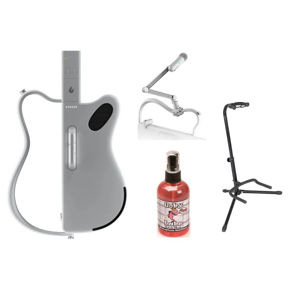 Lava Lava Genie 9270002 Sampler Guitar White Bundle with Wireless Microphone Set, Stand, Sanitizer — product photo