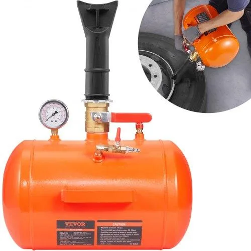 Silver vertical air tank with pressure gauge and handle, 19 litre capacity