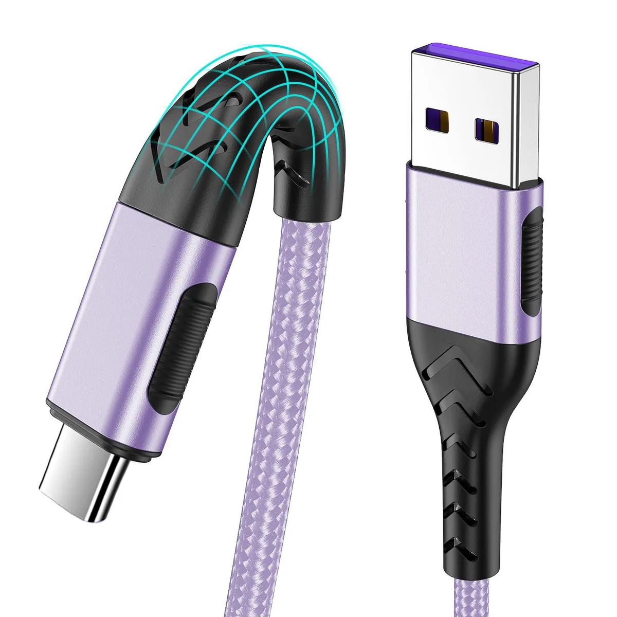 Two purple USB-A to USB-C braided cables, 10ft each, aluminium connectors