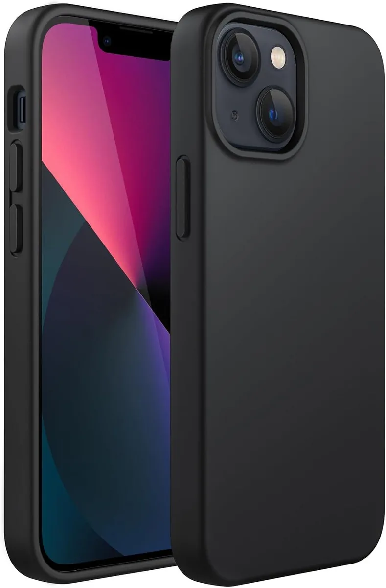 Black silicone phone case with soft-touch finish and microfiber lining