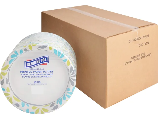 Genuine Joe Genuine Joe 10319CT Printed Paper Plates 10" 125/Pack 500/Carton Cleaning — product photo