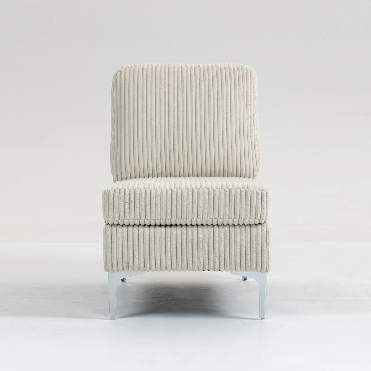 Beige corduroy armless seat module with back cushion