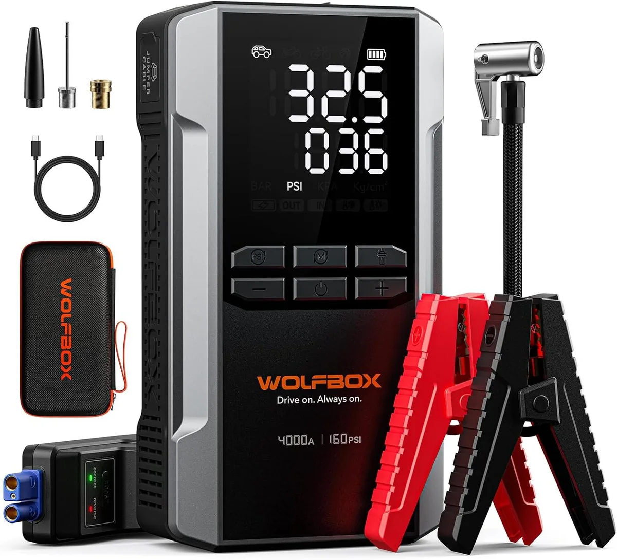WOLFBOX WOLFBOX 4000A Jump Starter 24000mAh 4000A 160PSI Compressor — product photo