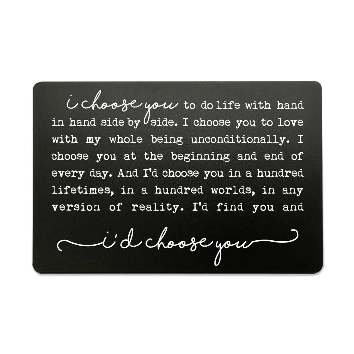  OFlyDesigns I Choose You Metal Wallet Insert Card Engraved Black Aluminum — product photo