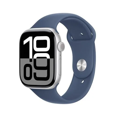 Apple Apple Watch Series 10 GPS 46mm Silver Aluminium Denim Sport Band M/L 1.93" 7.7mm — product photo