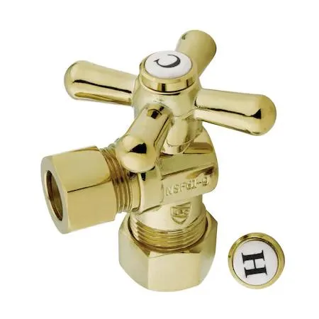 Polished brass quarter-turn angle valve with lever handle