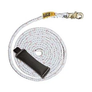 White vertical lifeline rope coiled 50 ft length
