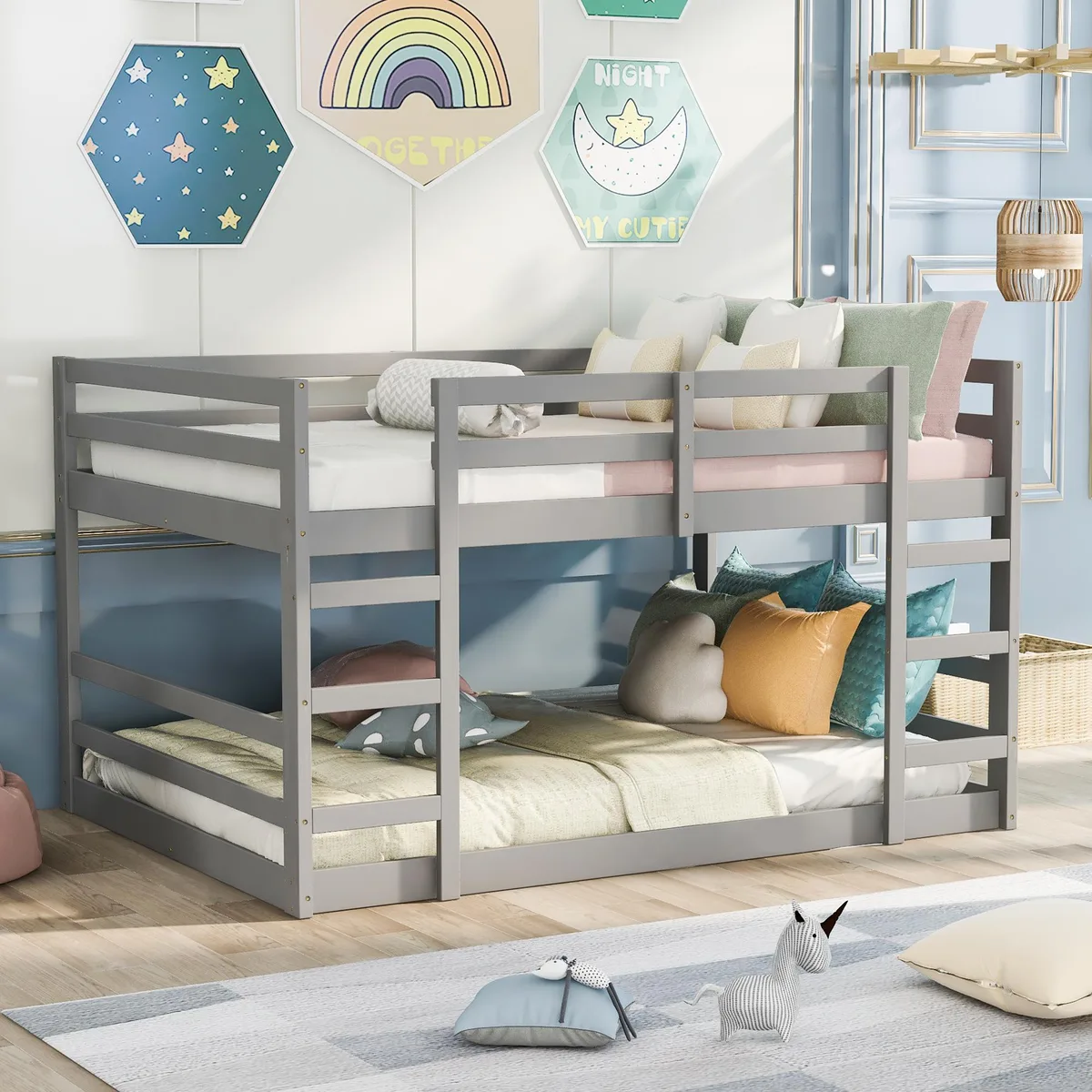 tuphen tuphen Full Over Full Bunk Bed with Ladder, Gray — product photo