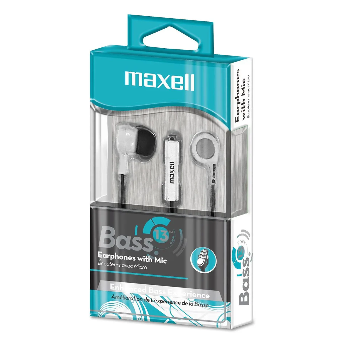 Maxell 199725 in-ear earbuds with inline microphone, rubber eartips