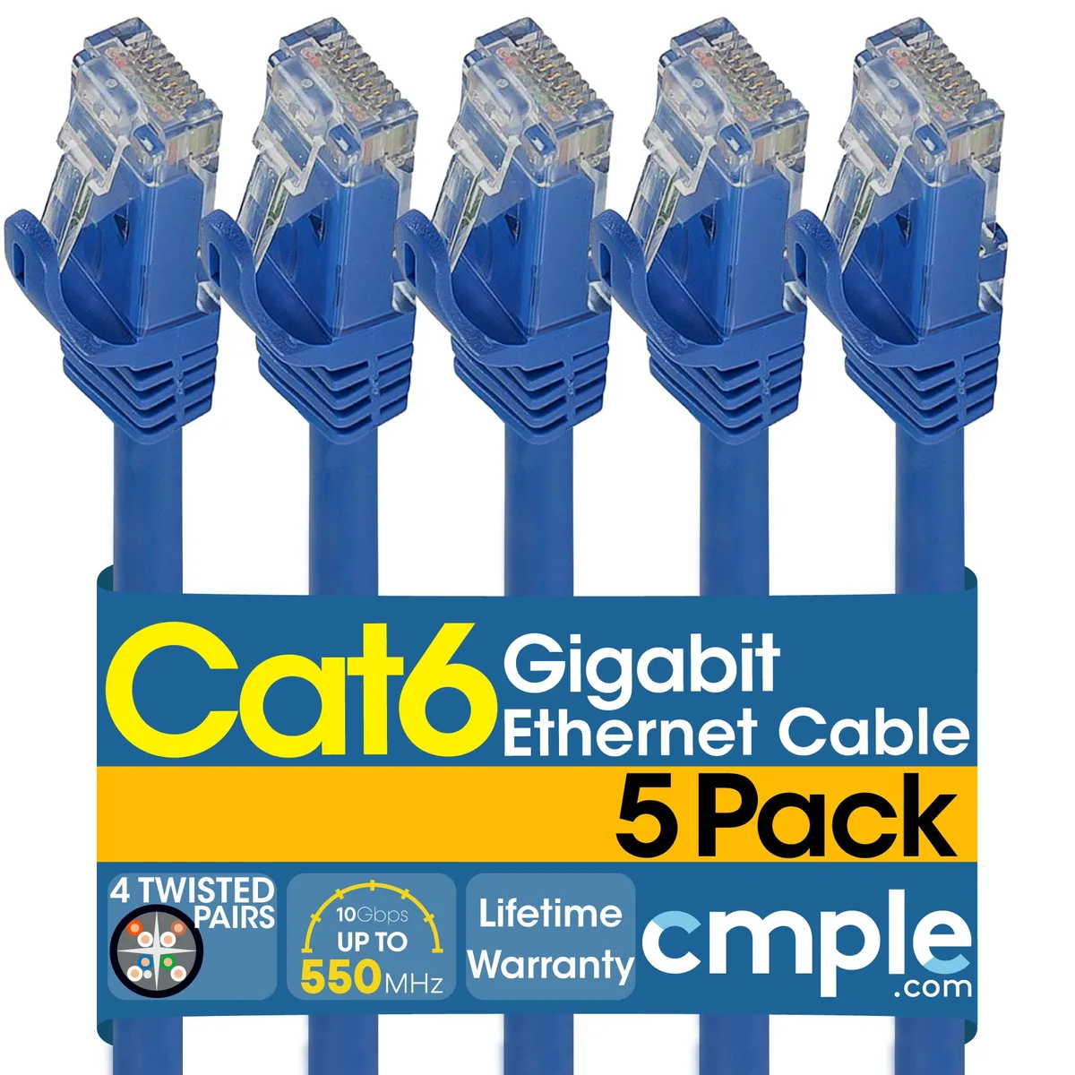 CMPLE CMPLE Cat6 Ethernet Cable 10 ft Blue 5 Pack — product photo