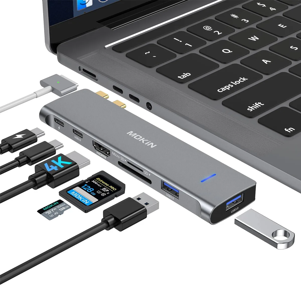 MOKIN MOKIN UC2202 7-in-2 USB-C Hub Gray Thunderbolt 3 100W 4K@60Hz — product photo