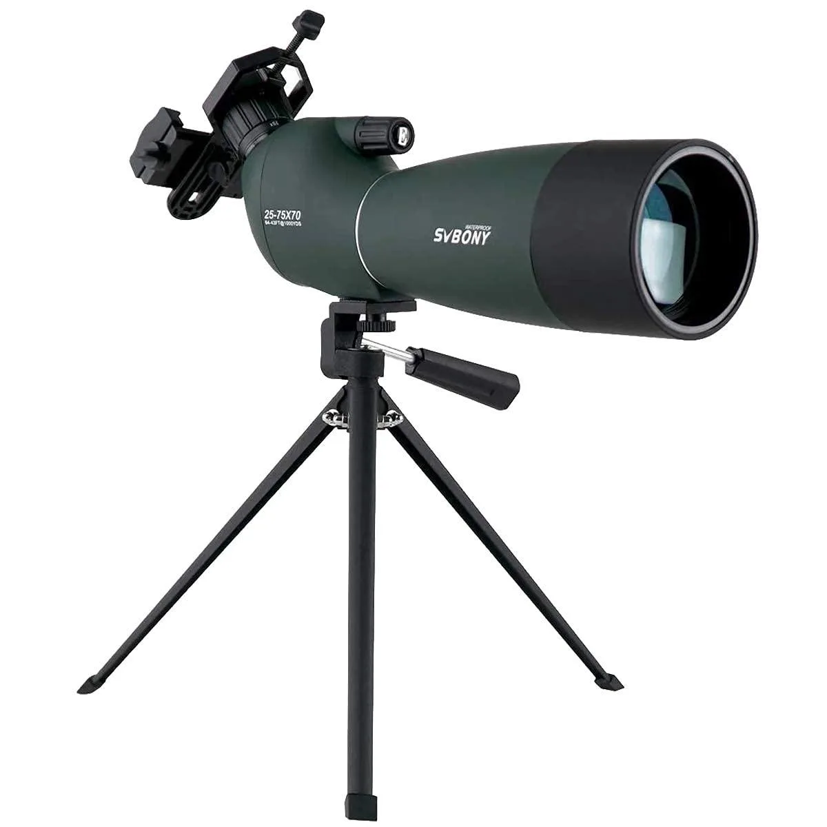 SVBONY SV28 25-75x70 Angled Spotting Scope with Tripod and Phone Adapter — product photo