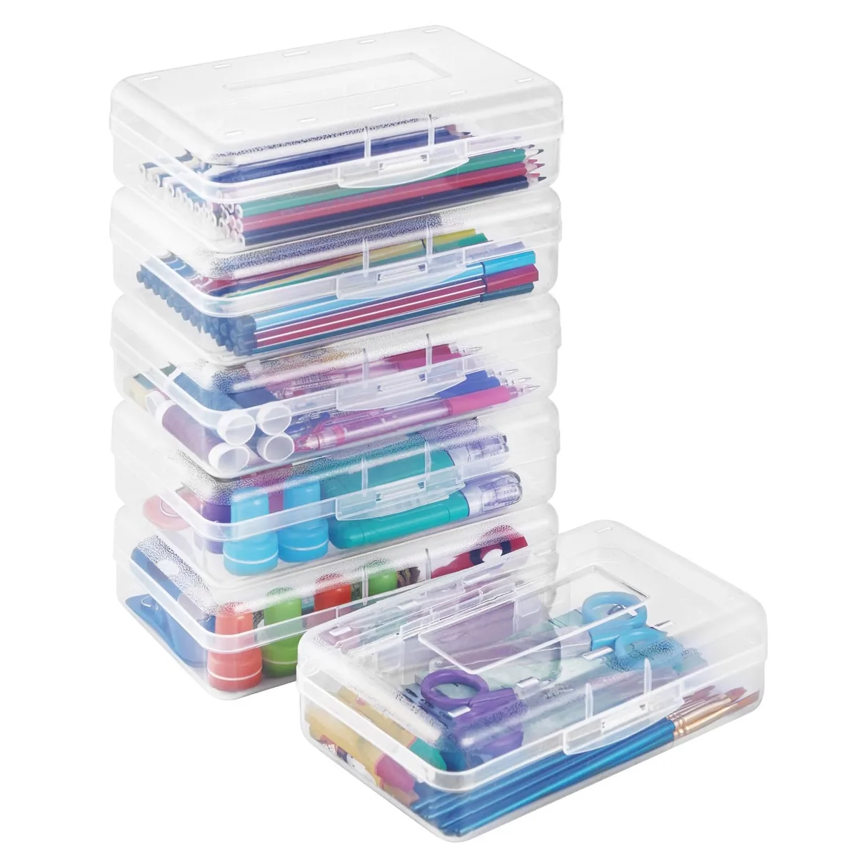 Sooez Plastic Pencil Case Box 6 Pack Toy Storage — product photo