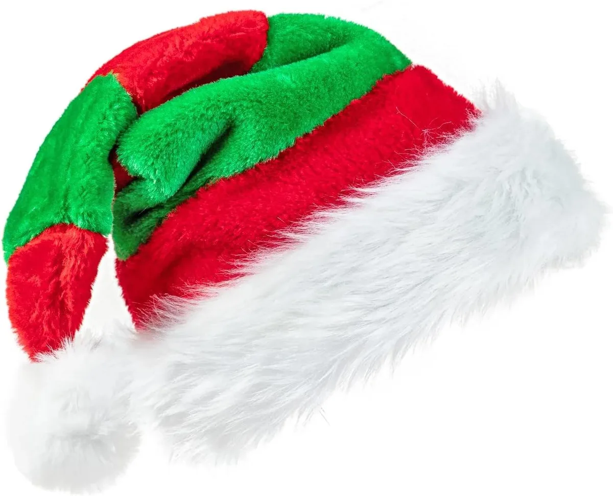 Tanvia Tanvia Velvet Plush Santa Hat Red Plaid 13.3 x 17.7 in — product photo
