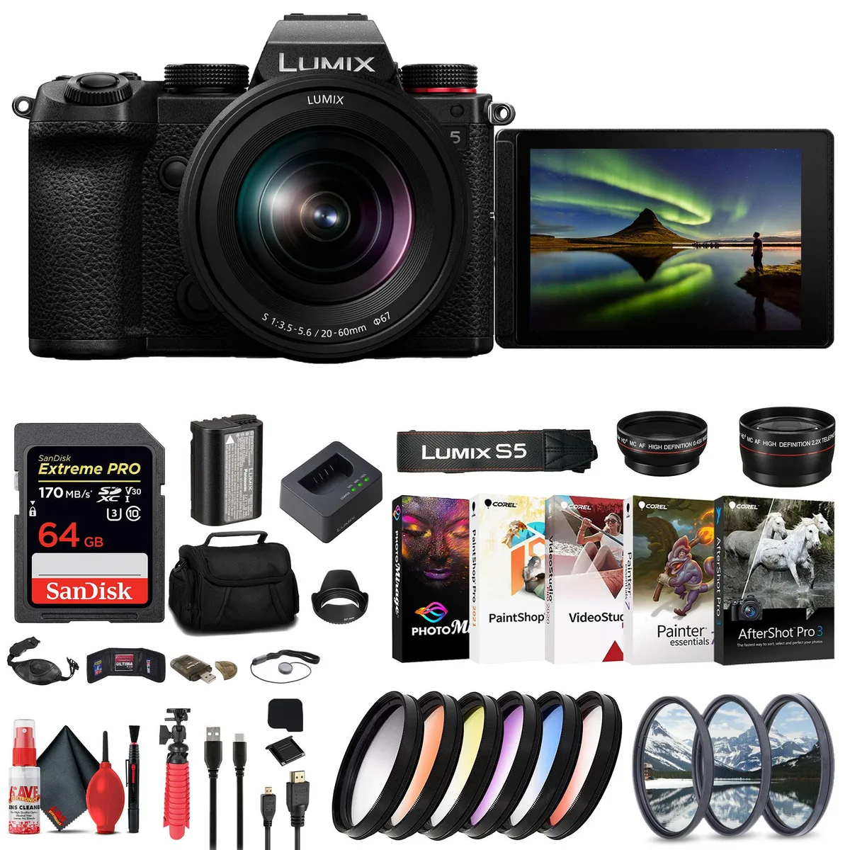 Panasonic Panasonic Lumix S5 24.2MP Camera Kit 20-60mm f/3.5-5.6 + 64GB Card + 12in Tripod + Filters — product photo
