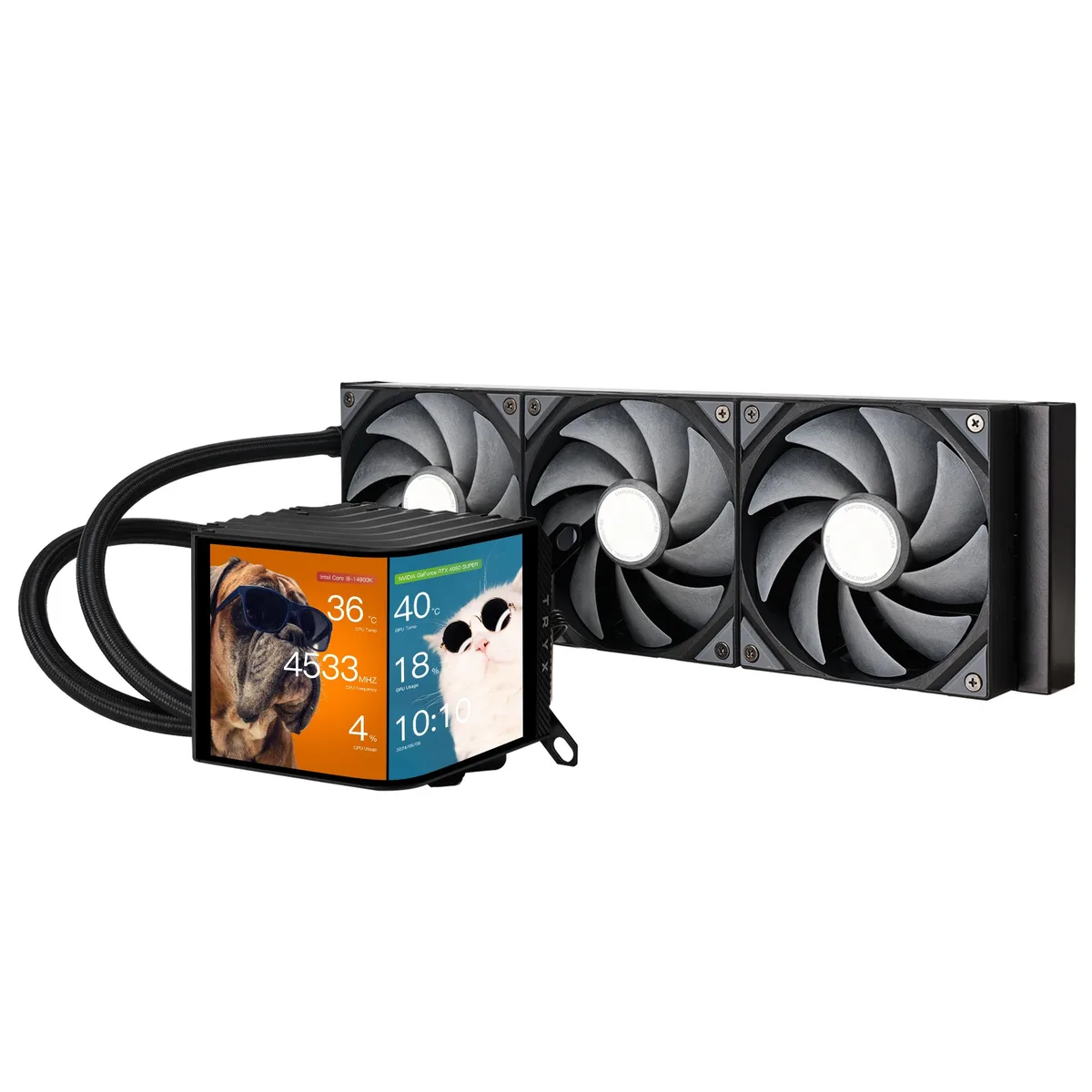 TRYX TRYX Panorama 360 360mm liquid cooler 6.5" AMOLED curved screen ROTA PRO 120mm fan — product photo