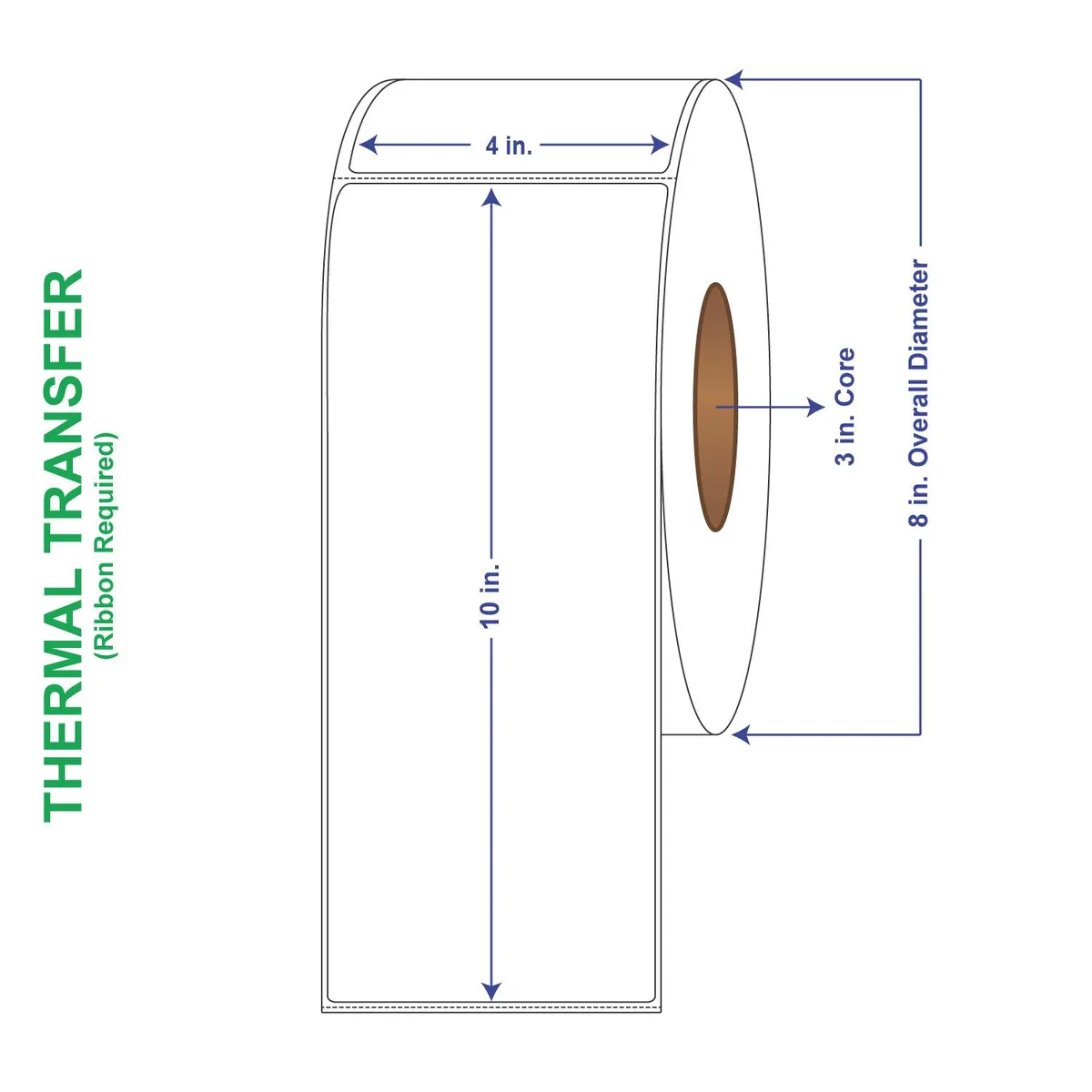 White perforated thermal transfer label rolls in a carton, 4 rolls of 600 labels each