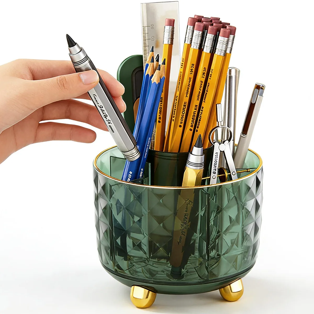  GOTOBA Clear-1 Dark Green 360° Rotating Pen Holder 4.7 in 215 g — product photo