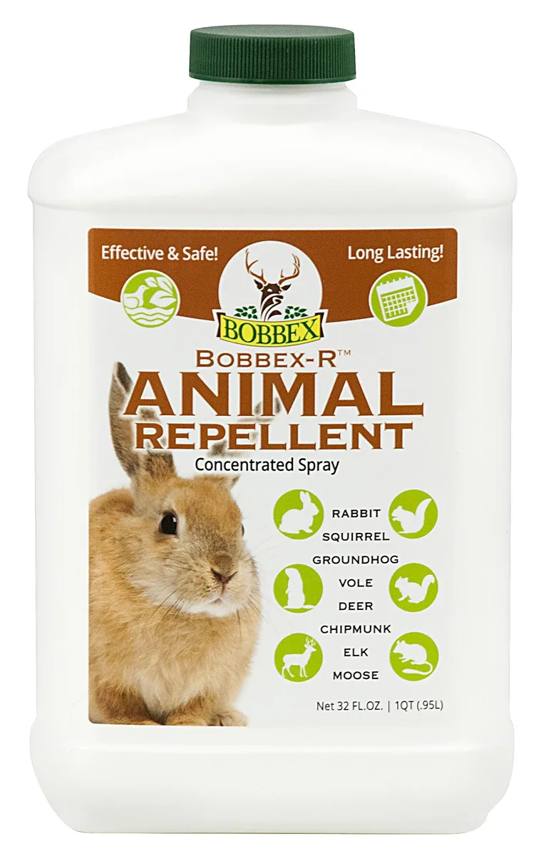 White plastic bottle with blue label, 32 oz concentrate animal repellent